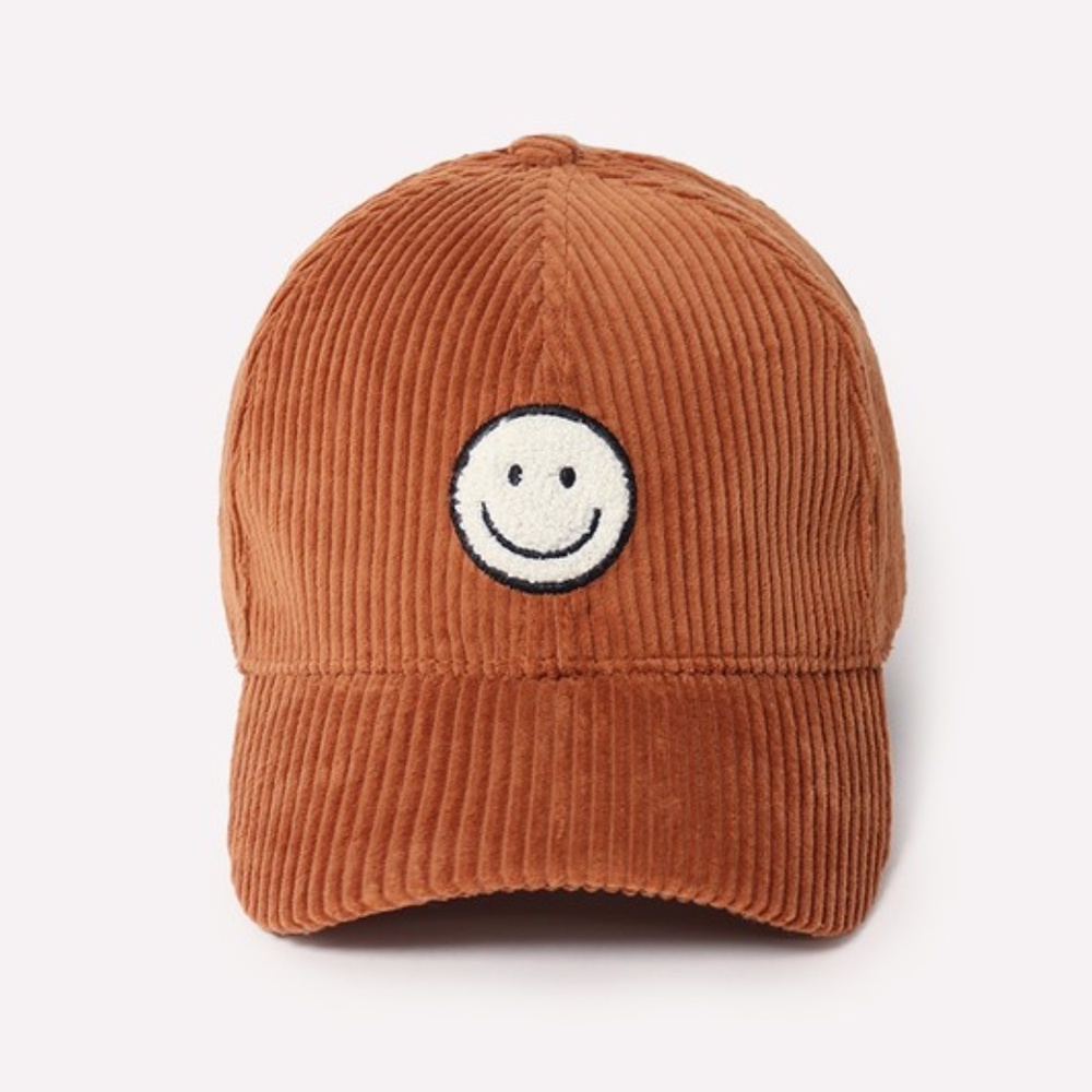 SOLD OUT Brown Smile Face Chenille Patch Corduroy Baseball Cap Hat Casual Women - Picture 1 of 2